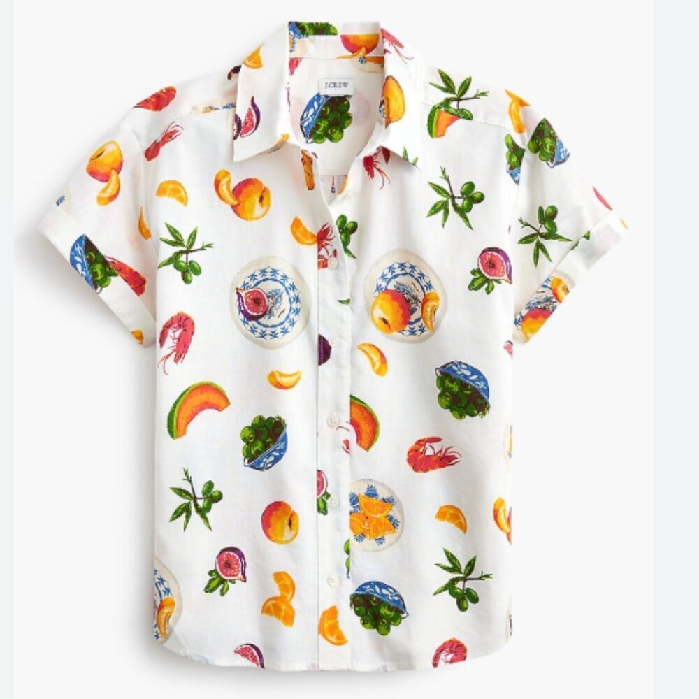 Crewcuts toddler size 3 tropical vacation food novelty print button down EUC